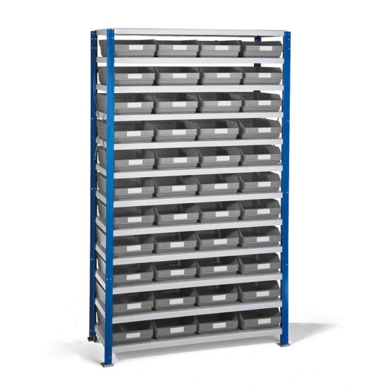 Regál MIX s 44 šedými plastovými boxami REACH